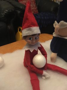 elf on the shelf with snowball