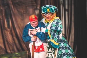 Jack and the Beanstalk characters Simple Simon and Dame Dotty.